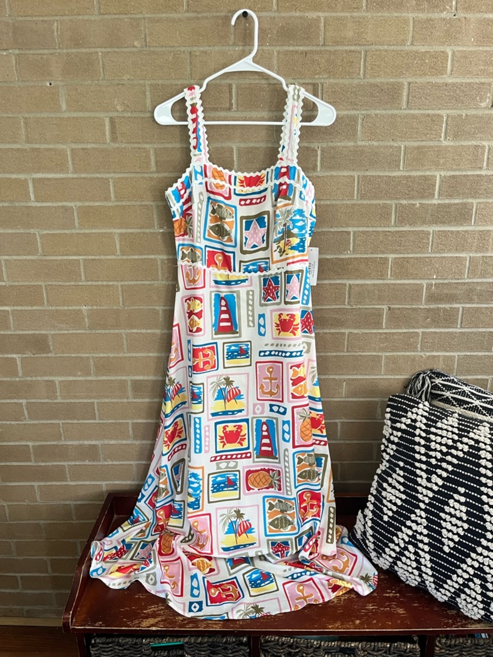 Colorful Nautical Print Maxi Dress — Pink Multi